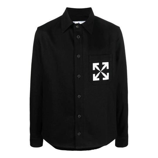 Off-White SS22 Arrow Logo Pattern Denim Long Sleeves Shirt Black OMYD027C99DEN0021001