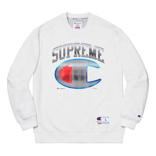 Supreme SS19 x Champion Chrome Crewneck Crossover Chest Large Logo Pattern Printing Unisex White SUP-SS19-10249