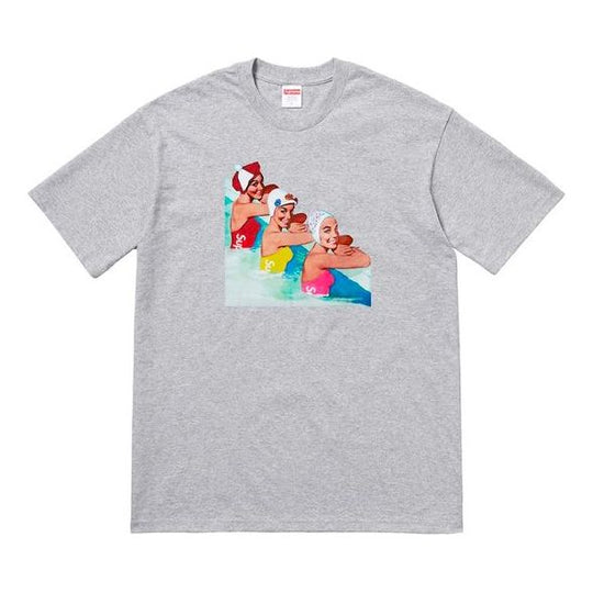 Supreme SS18 Swimmers Tee Heather Grey Cartoon Printing Short Sleeve Unisex Gray SUP-SS18-499