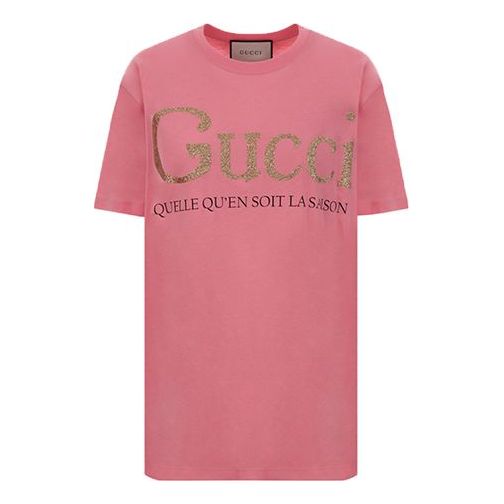 (WMNS) Gucci Bronzing Alphabet Short Sleeve Pink T-Shirt 615044-XJCLF-5351