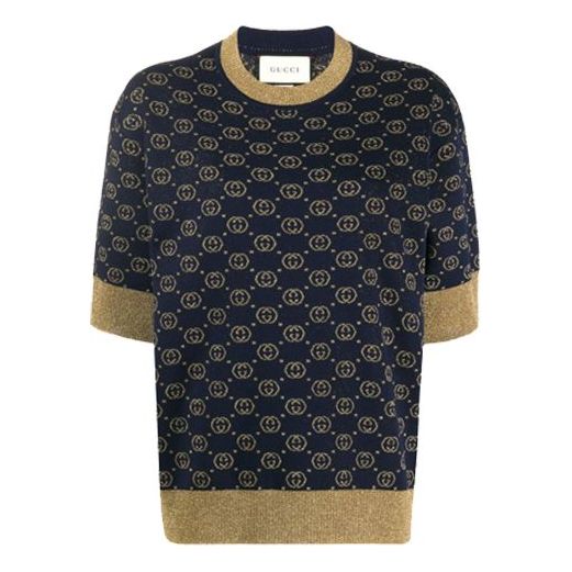 (WMNS) Gucci GG Cotton LAM Top 'Interlocking G -Blue Gold' 605920-XKAHT-4597