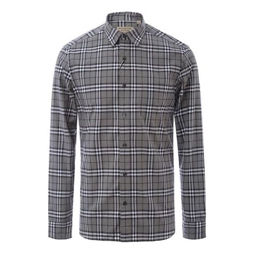Men's Burberry Plaid Casual Long Sleeves Shirt Gray 80042071