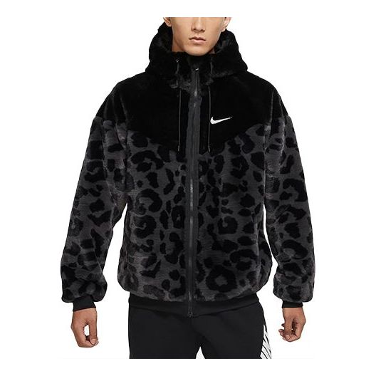 Nike Sportswear Windrunner Drawstring Fleece Stay Warm Leopard print Hooded Jacket Black DH6683-011