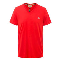 Men's Burberry SS21 V neck Embroidered Logo Short Sleeve Red 80022401