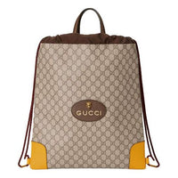 Gucci Neo Vintage Metallic Tiger Head Logo Canvas Drawstring schoolbag Backpack Unisex / / Brown / Yellow 473872-K9RKT-8858