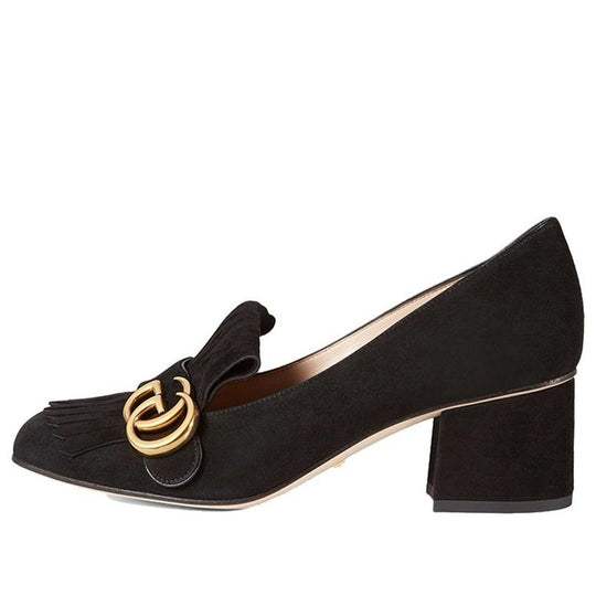 (WMNS) Gucci Marmont Fringed Suede Loafer Mid-Heel 'Black' 408208-C2000-1000