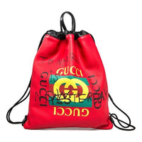 Gucci Print Graffiti Retro Logo Printing Leather Drawstring schoolbag Backpack Red Unisex 473872-K9RVT-6433