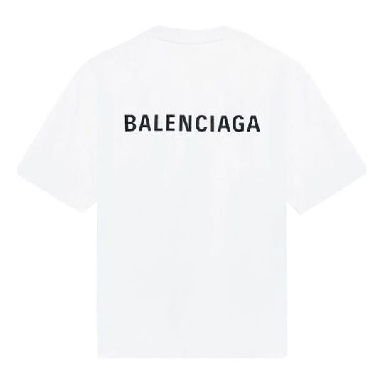 Men's Balenciaga FW21 Logo Printing Retro Short Sleeve White 612966TIVG59040