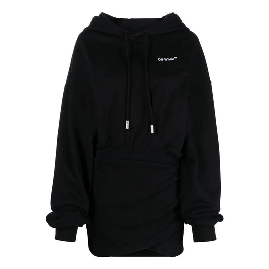 (WMNS) Off-White Logo-Embroidered Cotton Hoodie 'Black' OWDB423C99JER0021001