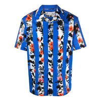 Off-White SS21 Flowers Printing Stripe Short Sleeve Shirt Version Blue OMGA163S21FAB0068400