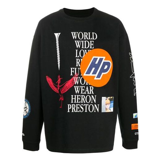 Men's HERON PRESTON Logo Pattern Printing Long Sleeves Pullover Black HMAB015F20JER0021001