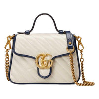 (WMNS) Gucci GG Marmont Gold Logo Colorblock Leather Chain handbag Mini White / Blue Retro 583571-0OLFX-9085