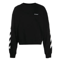 Men's Off-White FW22 Stripe Logo Printing Round Neck Long Sleeves Loose Fit Autumn Black OMBA058C99FLE0011001