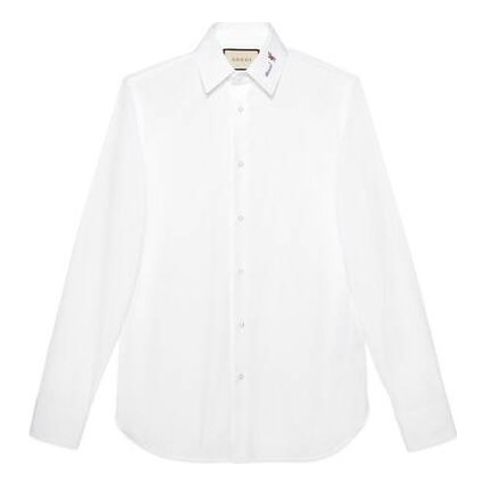 Gucci Flower Cut Silk Poplin Decorative Long Sleeve Shirt For Men White 547230-ZAAET-9000