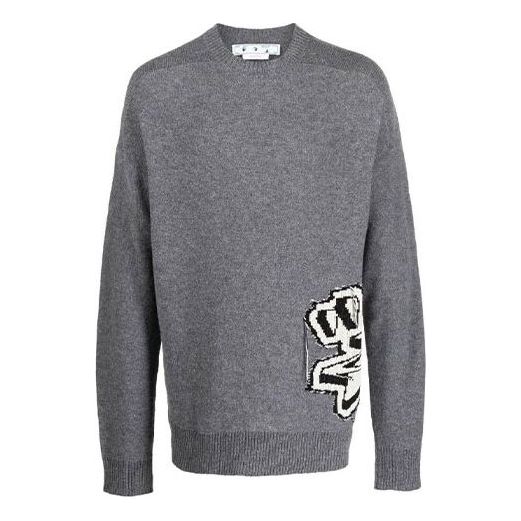 Men's Off-White FW22 Knit Long Sleeves Round Neck Wool Sweater Gray OMHE125F22KNI0010610-MEDIUM