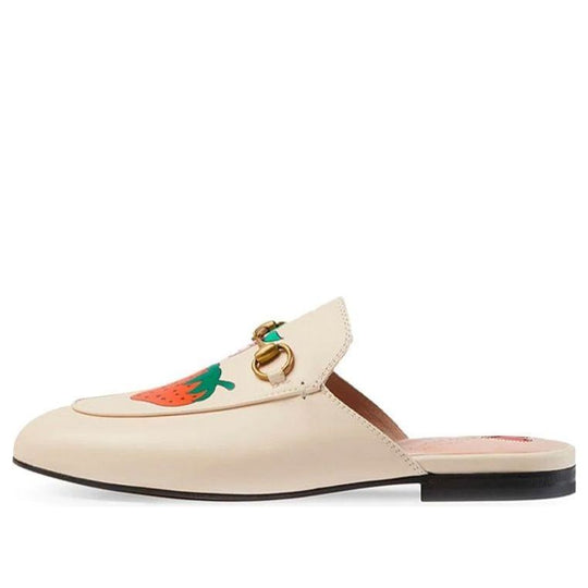 (WMNS) Gucci Princetown Strawberry Printing Leather Slipper White 580082-1GN00-9531