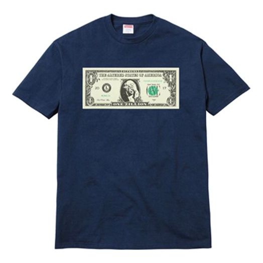 Supreme FW17 Dollar Tee Navy Printing Round Neck Short Sleeve Unisex Navy Blue SUP-SS18-543