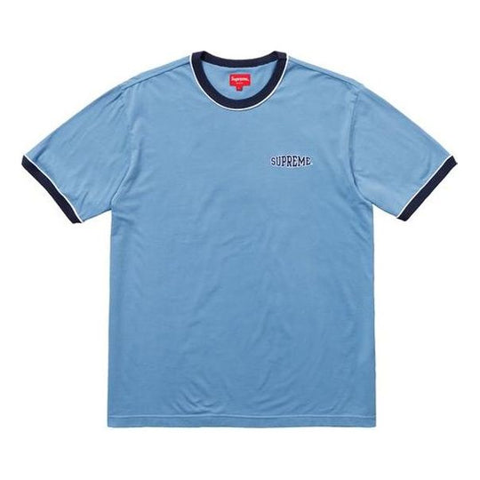 Supreme SS18 Piping Ringer Tee Light Blue Logo Tee SUP-SS18-0024