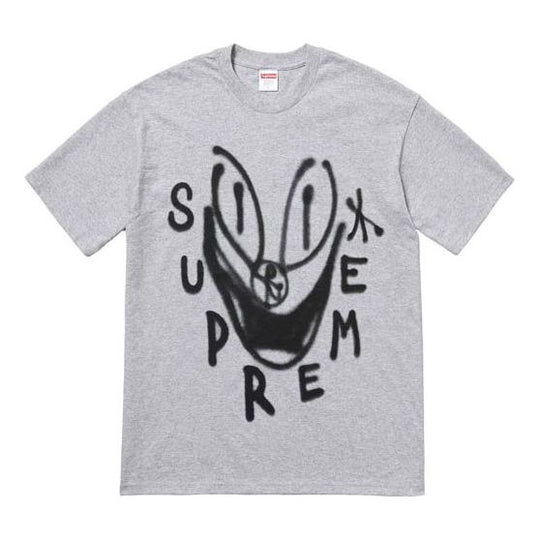 Supreme FW18 Smile Tee Heather Grey Graffiti Smiling Face Printing Short Sleeve Unisex Gray SUP-FW18-1202