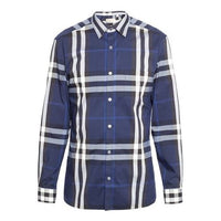 Men's Burberry SS21 Classic Plaid Long Sleeves Shirt Navy Blue 40234821