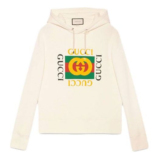 Gucci Vintage Double Ring Logo Printed Hooded Drawstring Sweatshirt Men's White 454585-X5J57-9541