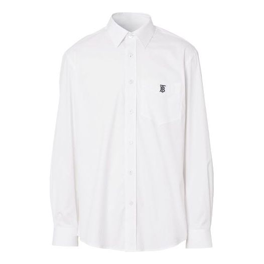 Burberry SS21 Logo Pattern Cotton Long Sleeve Shirt Male White 80430601