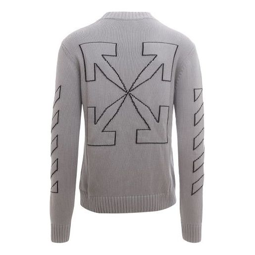 Men's Off-White Logo Embroidered Wool Sweater Gray OMHE087C99KNI0010610