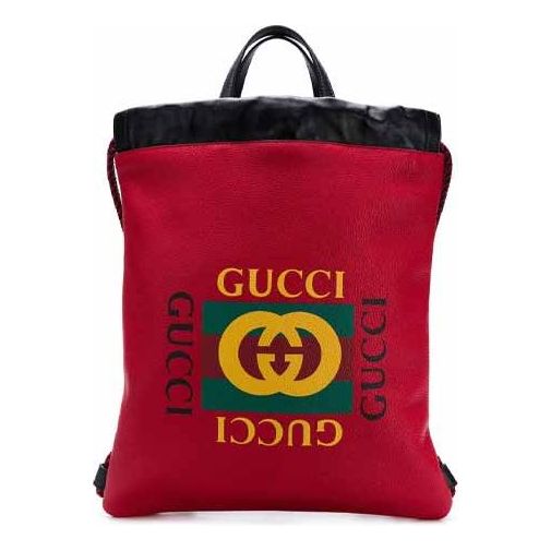 Gucci Print Retro Logo Printing Leather Drawstring Schoolbag Backpack Small / Red 523586-0GDBT-6462