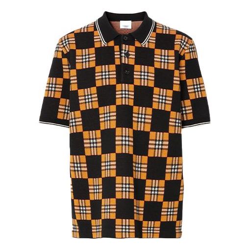 Men's Burberry SS21 Contrasting Colors Plaid Jacquard Short Sleeve Polo Shirt Orange 80410241