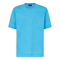 Men's FENDI FW21 F Pattern Printing Round Neck Short Sleeve Light Blue T-Shirt FY0936AGABF1DO8