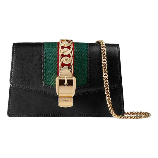 (WMNS) Gucci Sylvie Series Fabric/ Leather Single Shoulder Satchel mini Black/ Red/ Green 494646-CWLSG-1060