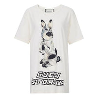 (WMNS) Gucci Bunny Pattern Crewneck Short Sleeve For White 492347-X3M80-7550