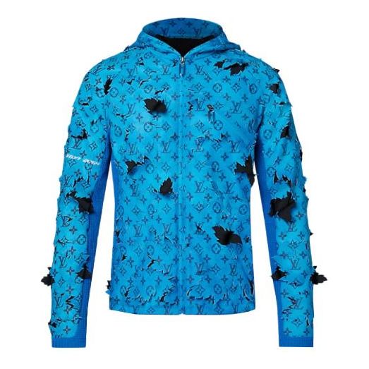 Men's LOUIS VUITTON FW21 hooded logo Jacket Blue 1A9GFS