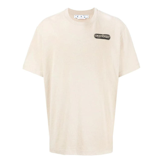 Men's Off-White SS22 Logo Printing Short Sleeve Loose Fit Light Brown T-Shirt OMAA038S22JER0031710