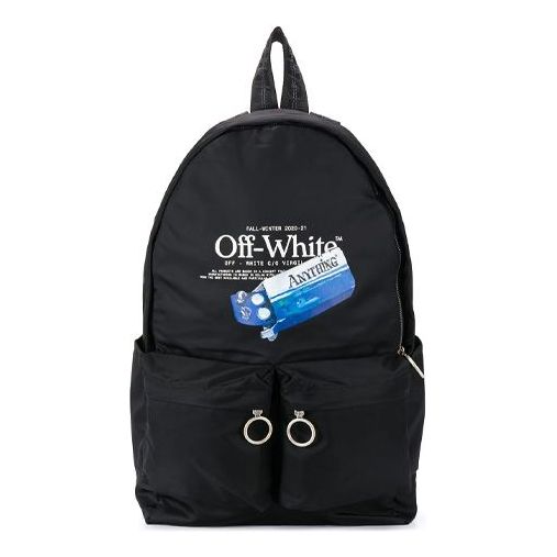 Off-White 20 Logo Slogan Alphabet Printing Industrial Style Multiple Pockets Backpack Schoolbag OMNB003F20FAB0021001