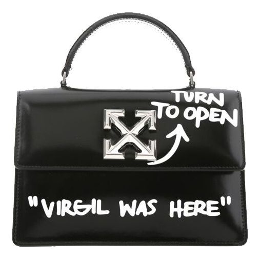 Off-White Jitney 1.4 Series Metallic LOGO Cortex Virgil Graffiti Black Handbag OWNA092R21LEA0011001