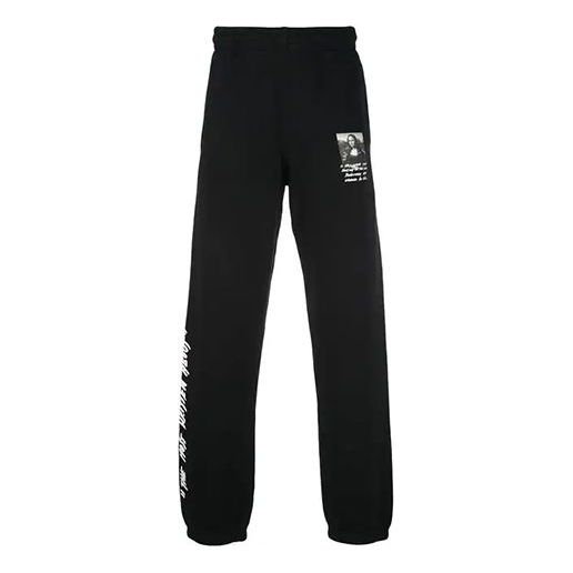 Off-White Mona Lisa Pattern Alphabet Printing Sports Long Pants Black OMCH014S190030051020