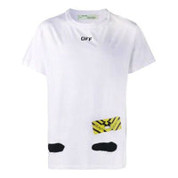 Men's Off-White C/O VIRGIL ABLOH Tiger Stripes Splash Ink Printing Short Sleeve White T-Shirt OMAA002S171850130110