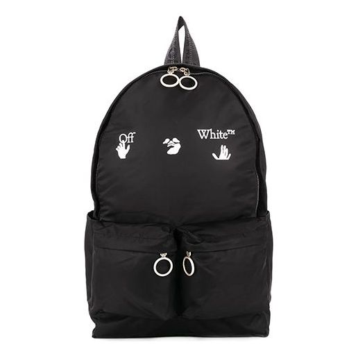 Off-White logo Printing Zipper Multiple Pockets backpack schoolbag Black OMNB003E20FAB0011001