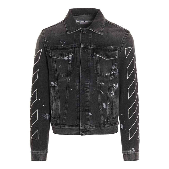 Men's Off-White SS22 Printing Denim Jacket Black OMYE079S22DEN0011101