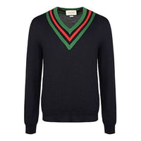 Gucci Wool Web V-Neck Sweater 'Blue' 576802-XKAUK-4548