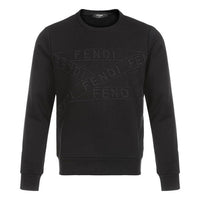 Men's FENDI Logo Embroidered Round Neck Long Sleeves Black FAF535AD3RF0GME