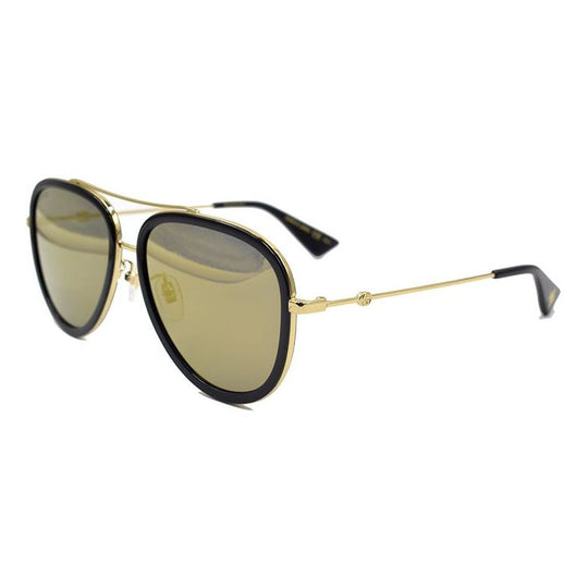 Men's Gucci Metallic Side Small Bee Series Business Travel Version Lens Aviator Sunglasses Gold Color GG0062S-001