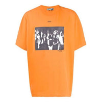 Men's Off-White Arrow Printing Round Neck Short Sleeve Orange T-Shirt OMAA038R201850151910