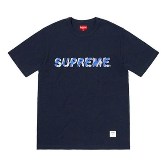 Supreme SS19 Shatter Tee Navy Embroidered Large LOGO Short Sleeve Unisex Navy Blue SUP-SS19-009