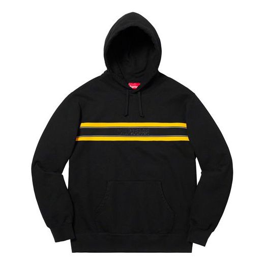 Supreme SS19 Chest Stripe Logo Hooded Sweatshirt Black logo SUP-SS19-768