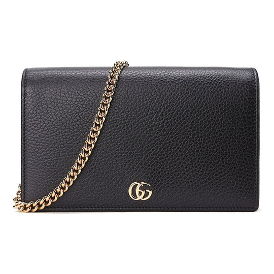 (WMNS) Gucci Marmont Leather Mini Chain Bag 'Black Gold' 497985-CAO0G-1000