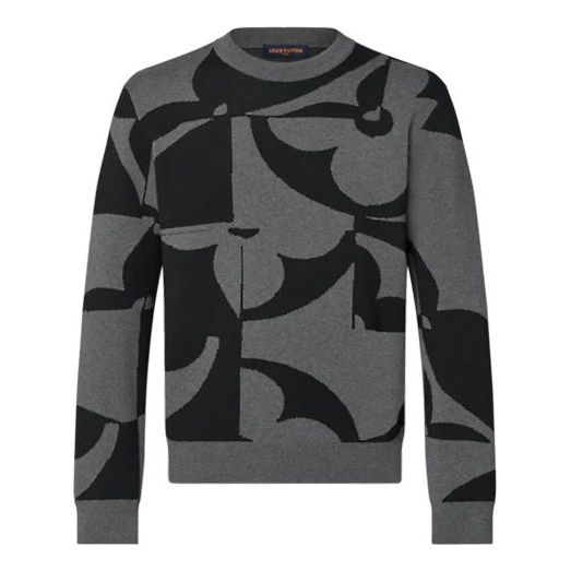 Men's LOUIS VUITTON SS22 Monogram Pattern Printing Round Neck Pullover Gray 1A9GJ6