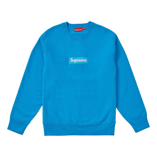 Supreme Box Logo Crewneck Bright Royal Classic Round Neck Pullover Fleece Lined Unisex Blue SUP-FW18-1074