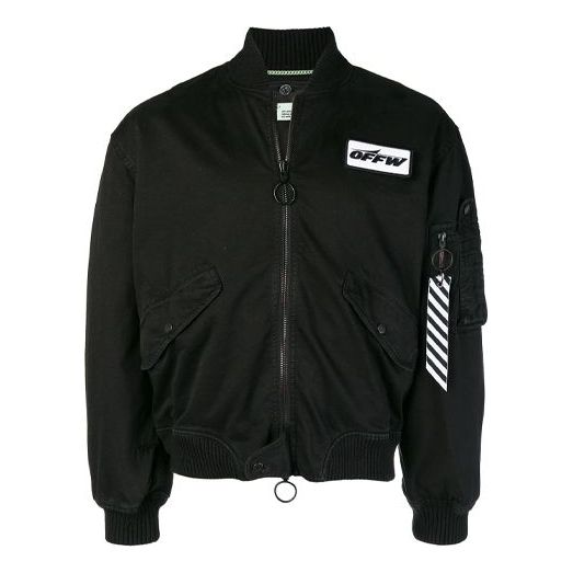 Off-White ribbed aviator Logo Jacket Loose Fit Black OMEA130E181350011000